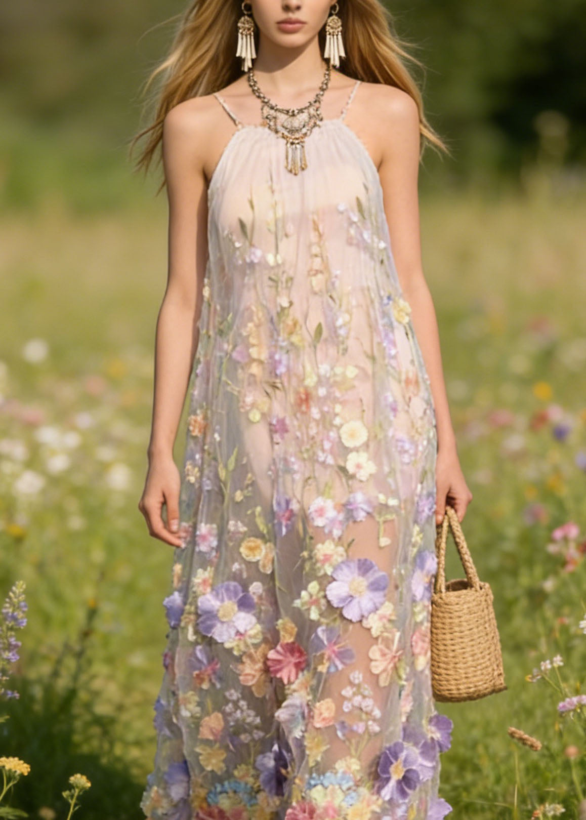 Handmade Floral Tulle Spaghetti Strap Dress Dresses Summer - View 3