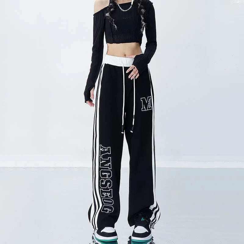 Harajuku Striped Jogging Pants Black / M