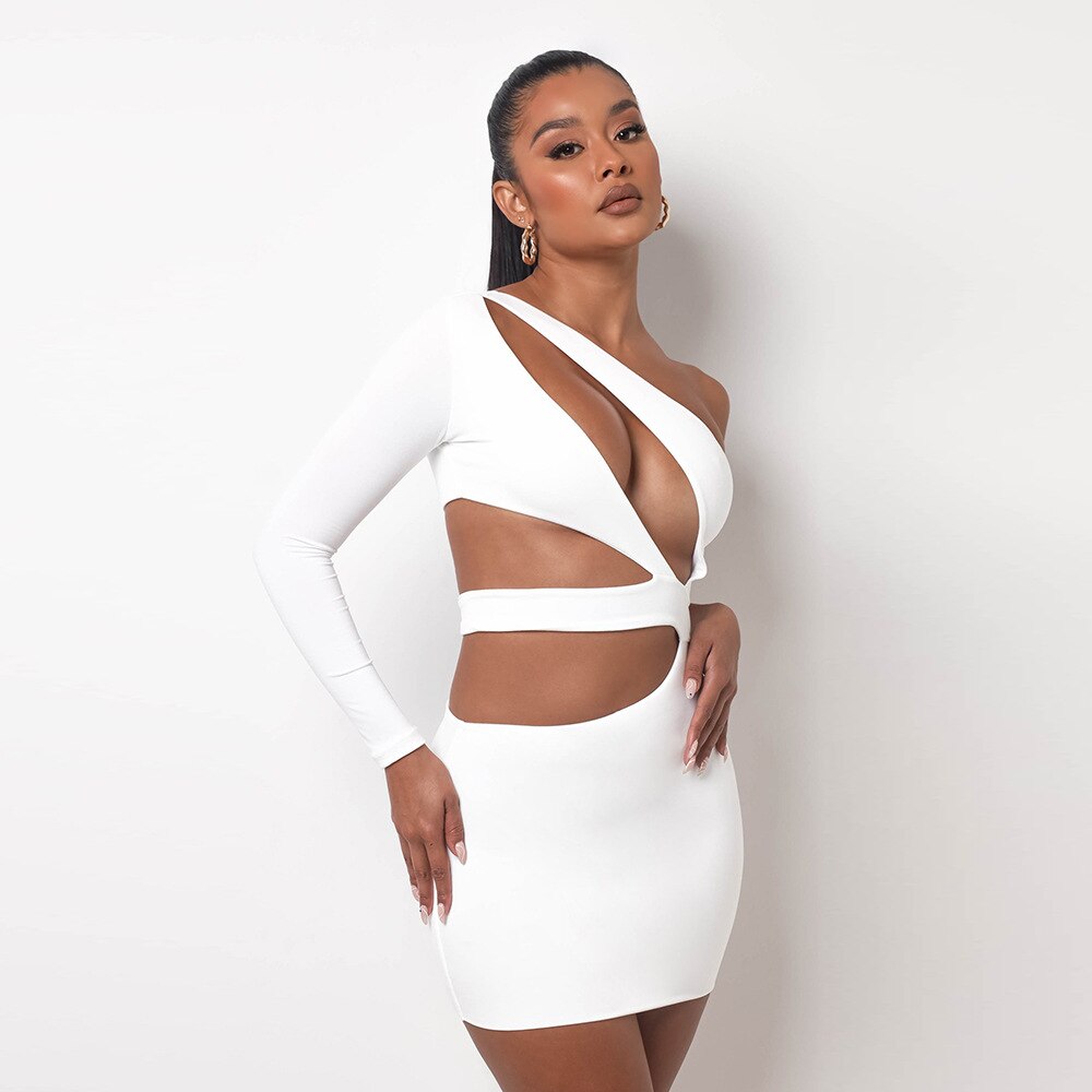 One Shoulder Long Sleeve Cut Out Bodycon Mini Dress 4