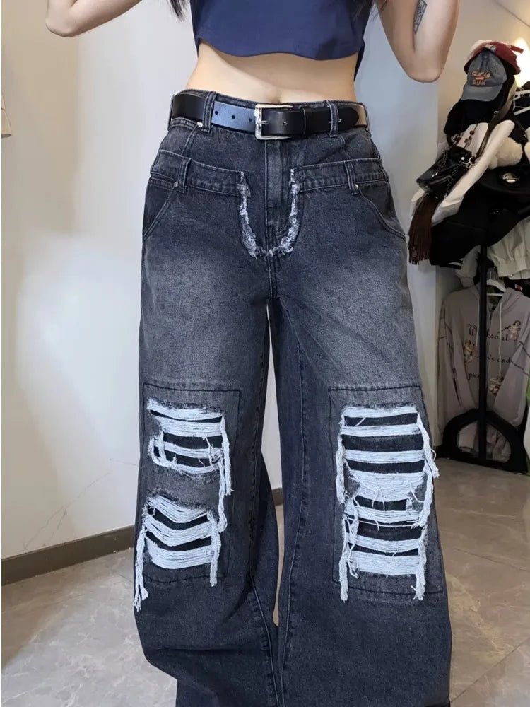 Vintage Washed Wide-Leg Denim Jeans