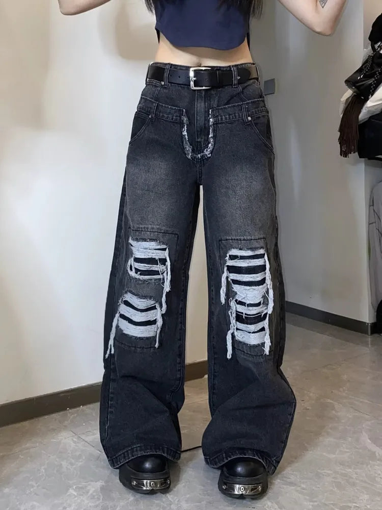 Vintage Washed Wide-Leg Denim Jeans