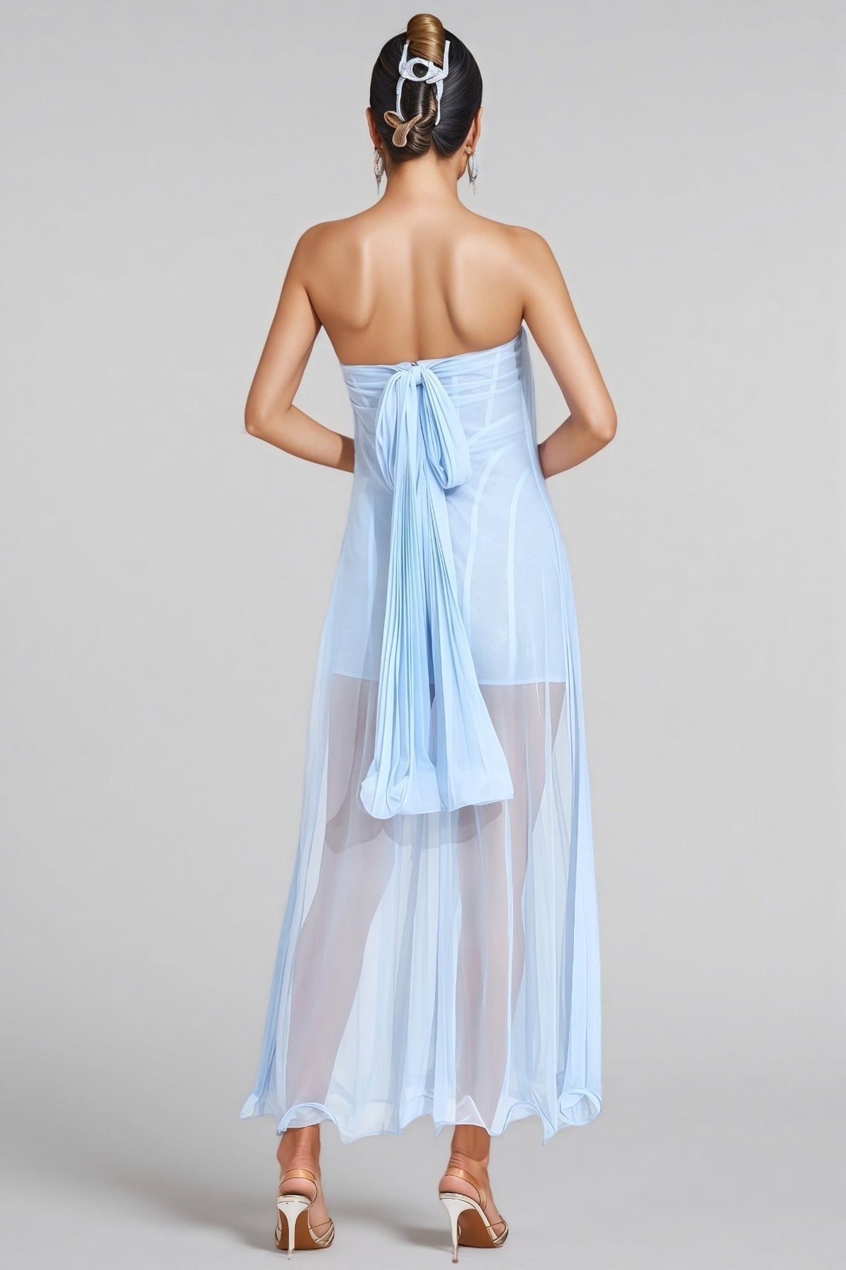 Nick Blue Mesh Midi Dress - View 7