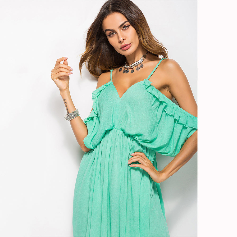 Floral Cold Shoulder Ruffle V-Neck Flowy Mini Summer Dress - View 9