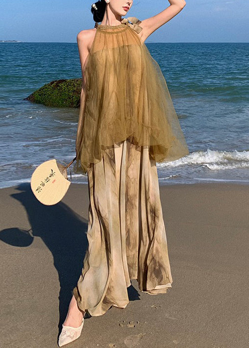 Halter Neck Sleeveless Tulle Tie Dye Layered Maxi Dress - View 2
