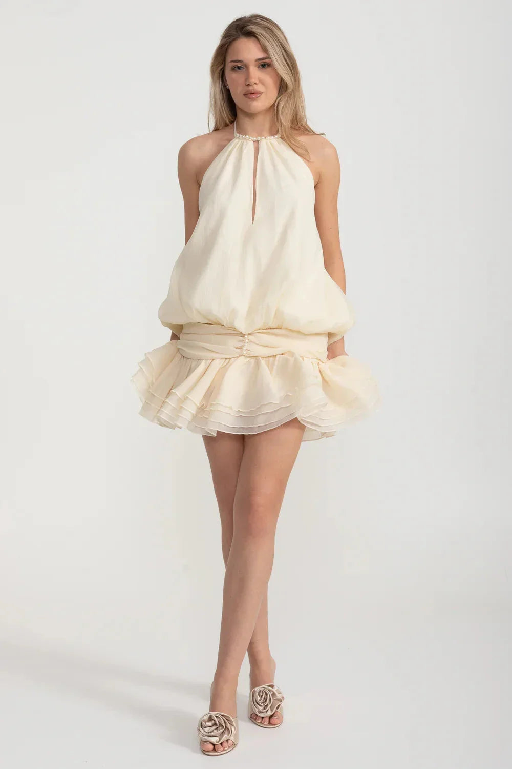 Mini Halter Dress - Ivoire - View 2