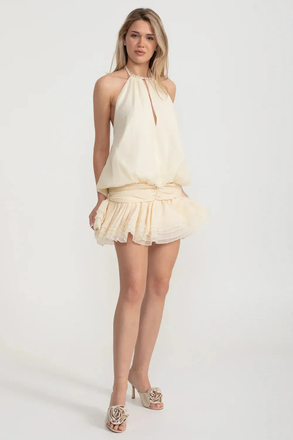 Mini Halter Dress - Ivoire - View 3