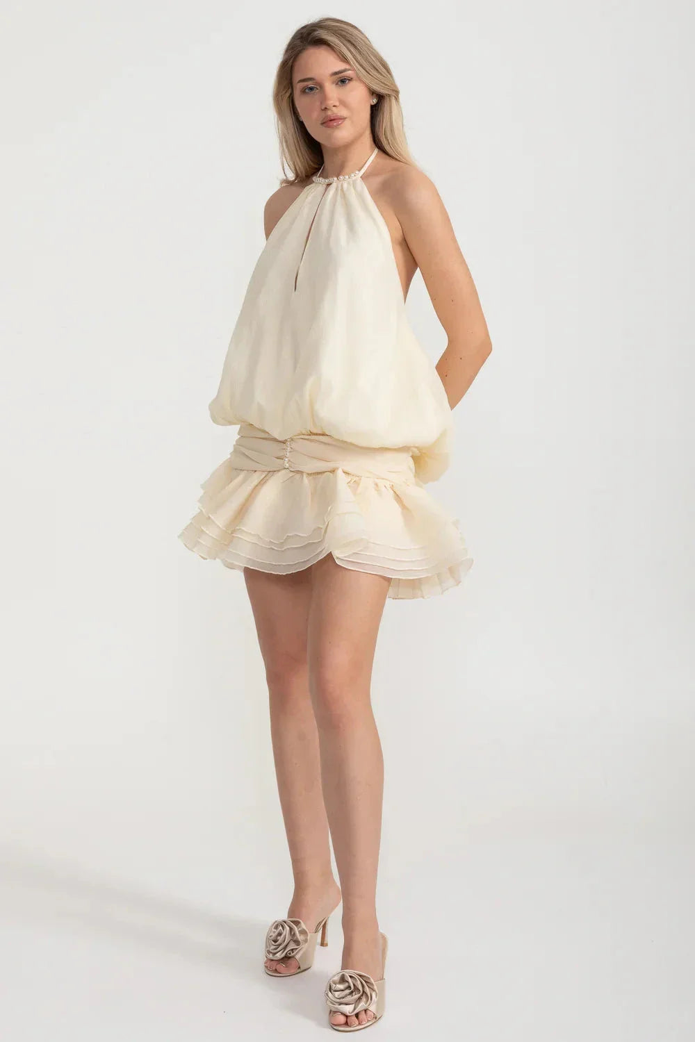 Mini Halter Dress - Ivoire - View 4