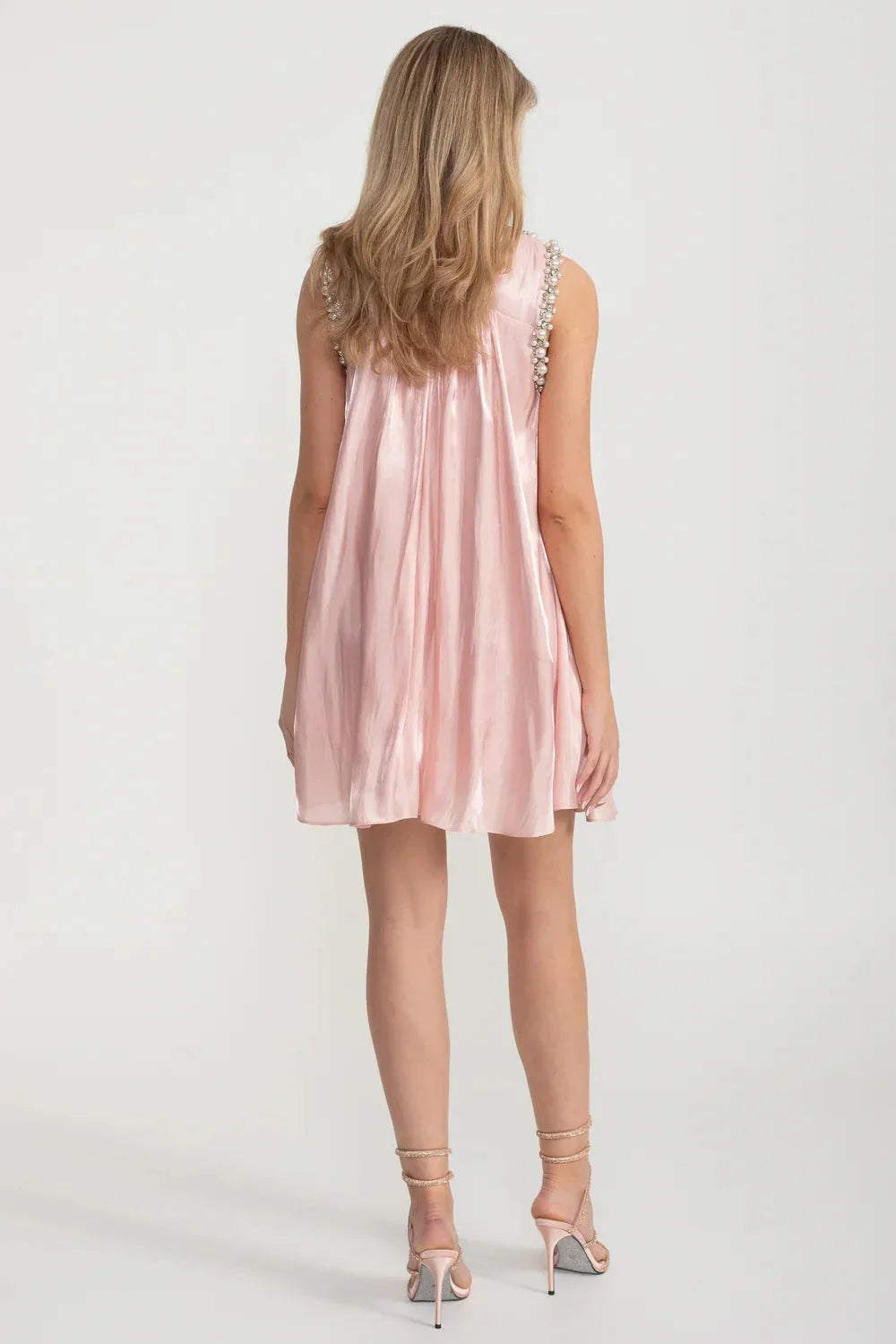 Sequin Pearl Embellished Bib Neck A-Line Shift Mini Dress - View 8