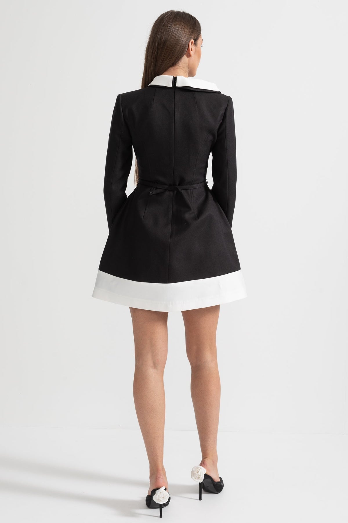 Fabric Rose Applique Pointed Collar Blazer Mini Dress - View 8