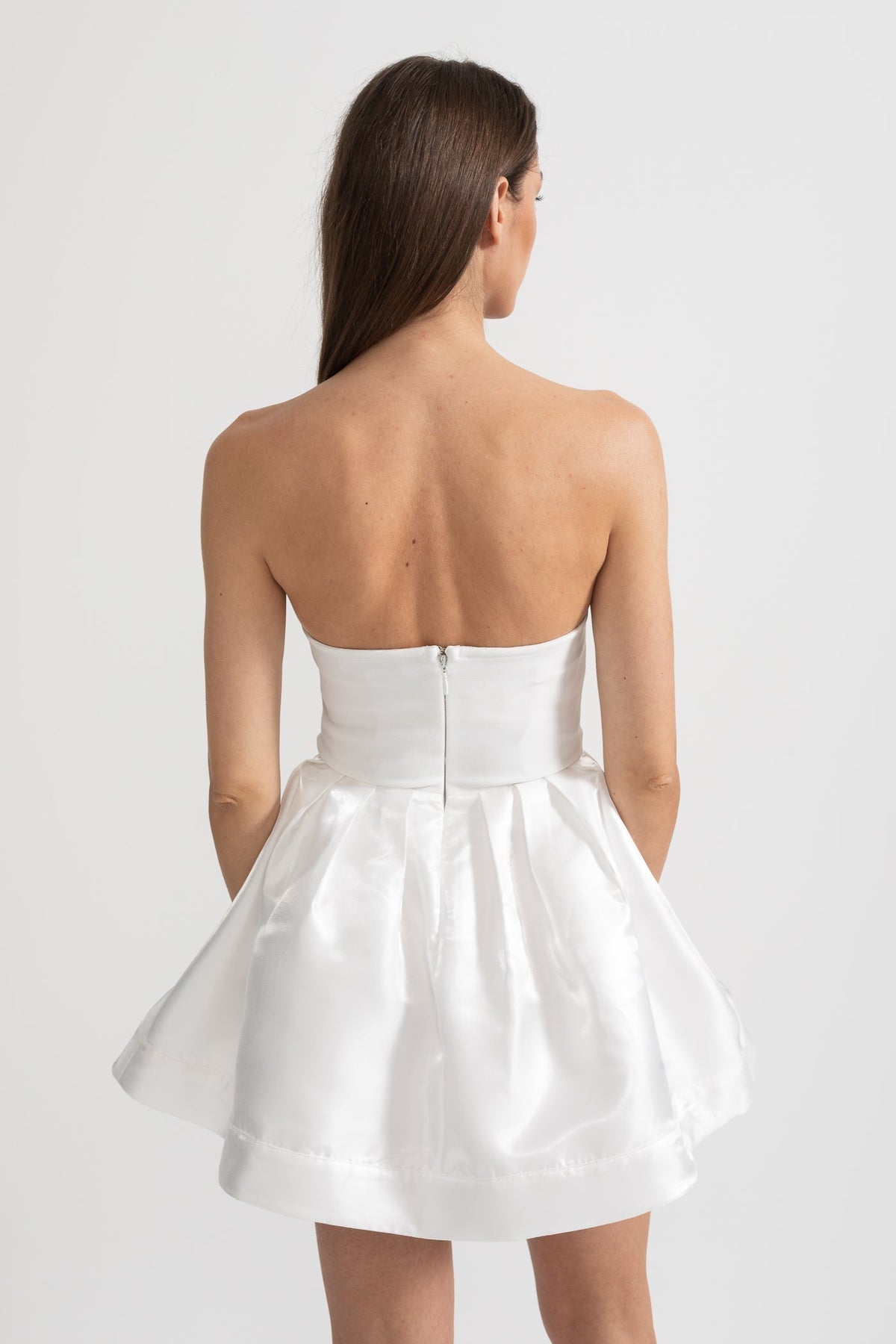 Strapless Mini Dress with Crystal Bow Embellishments - White - View 12
