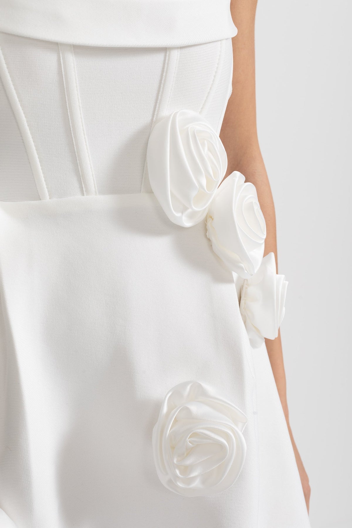 Strapless Mini Dress with Sculptural Floral Appliqués - White - View 5