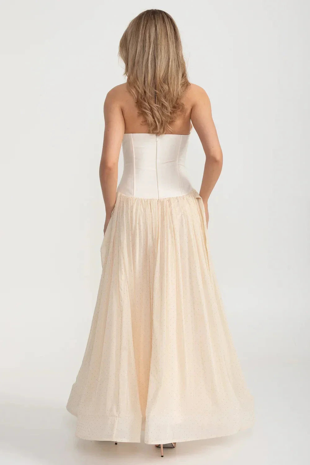 Halter Neck Plunge Corset Glitter Tulle Maxi Gown 9