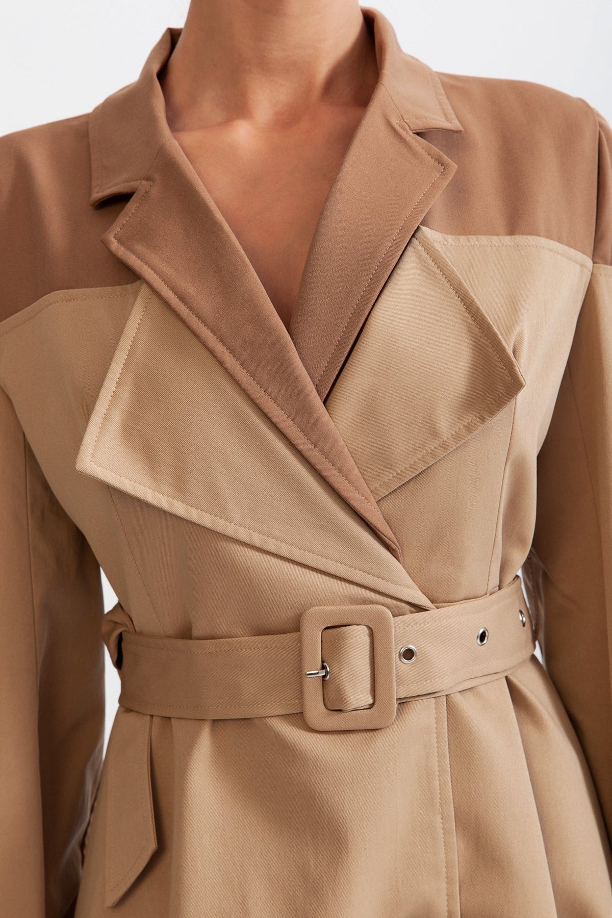 Cold Shoulder Cut Out Belted Double Breasted Buckle Midi Dress - View 4