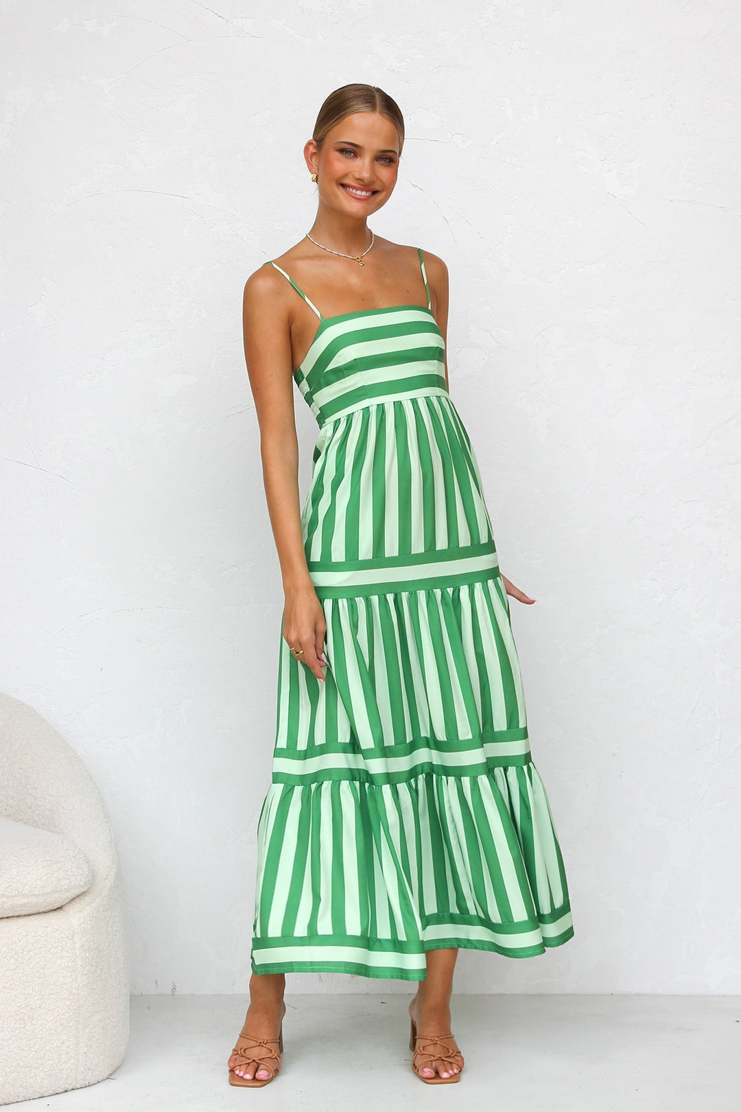 Striped Spaghetti Strap Tiered Maxi Dress Summer 4