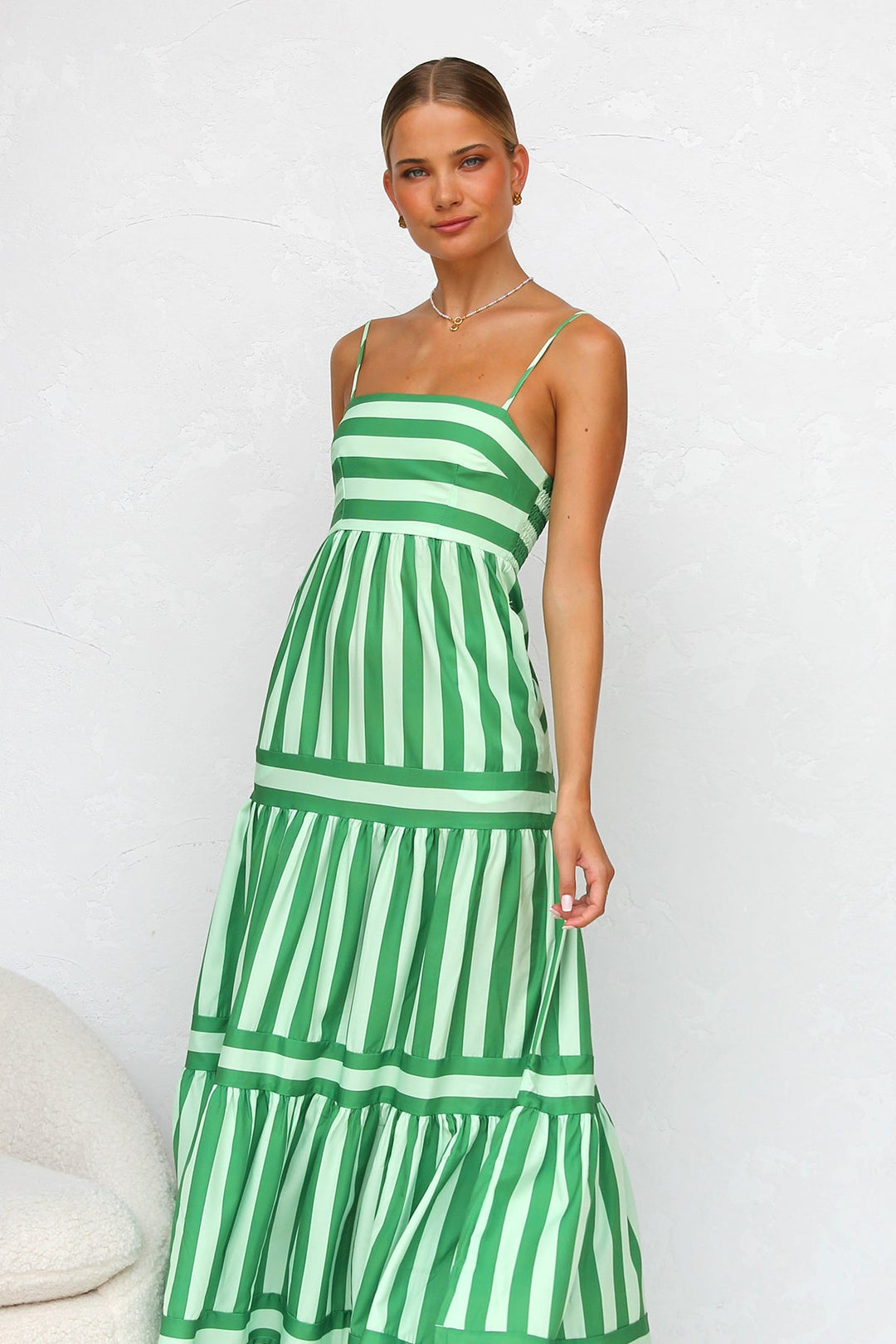 Striped Spaghetti Strap Tiered Maxi Dress Summer 5