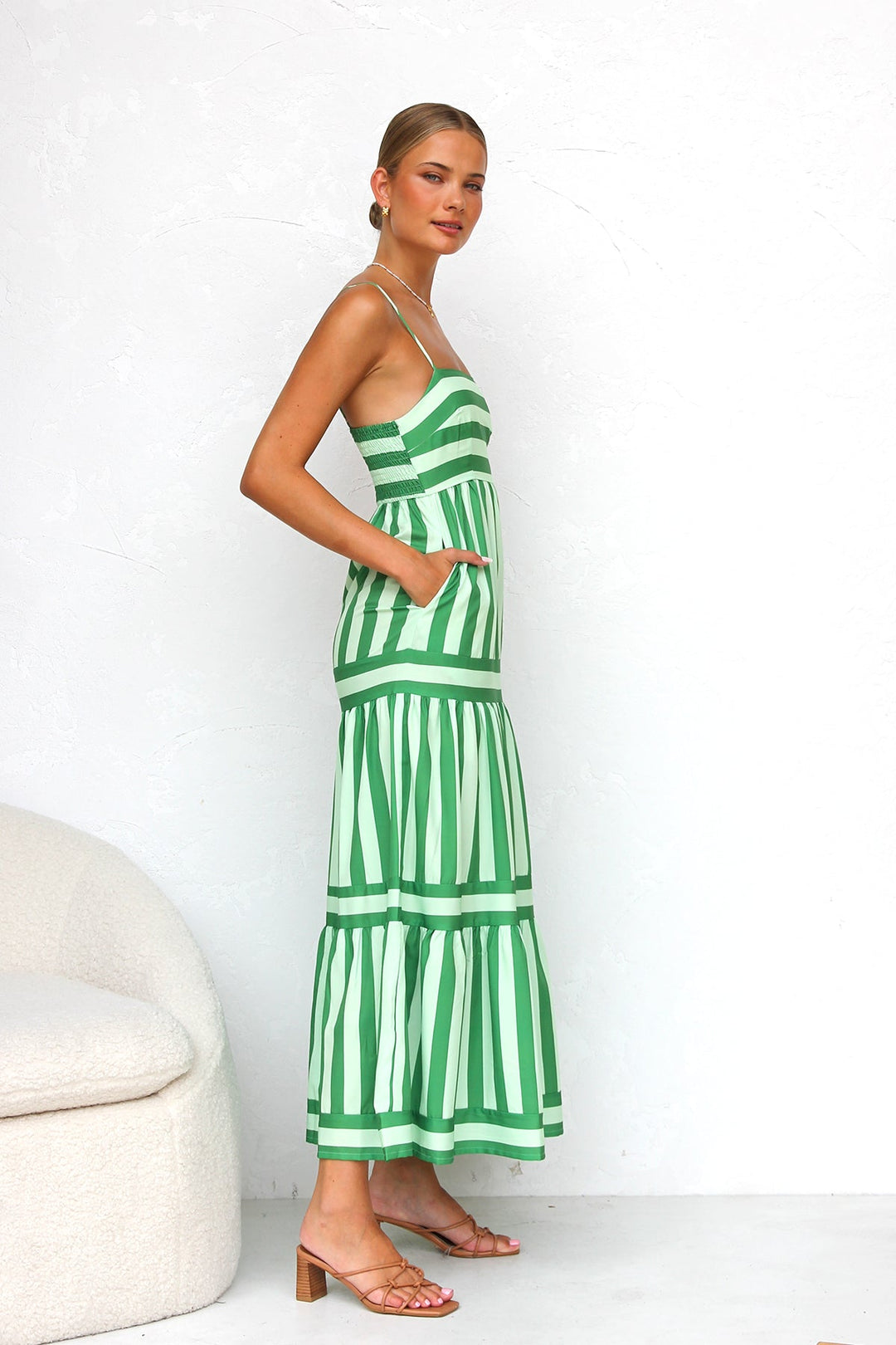 Striped Spaghetti Strap Tiered Maxi Dress Summer 6