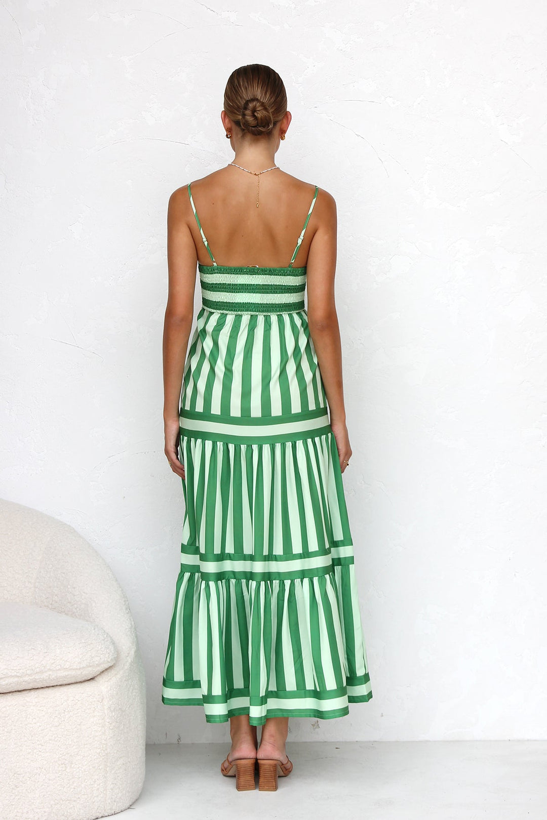 Striped Spaghetti Strap Tiered Maxi Dress Summer 7
