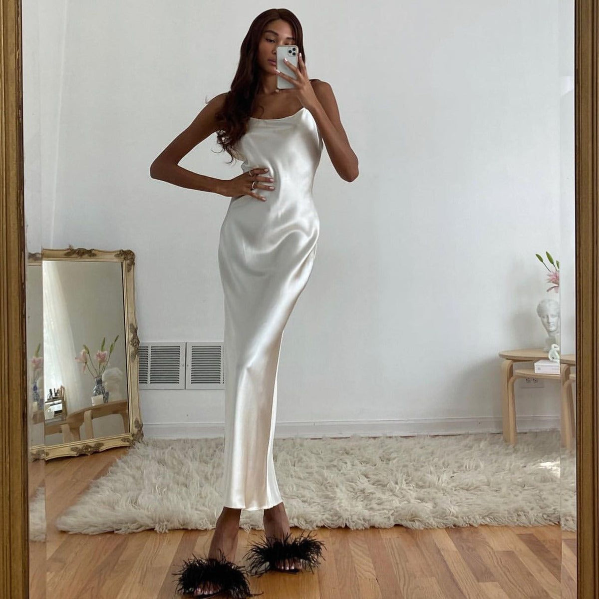 Weekly Party Metallic Satin Cowl Neck Maxi Dress - View 6