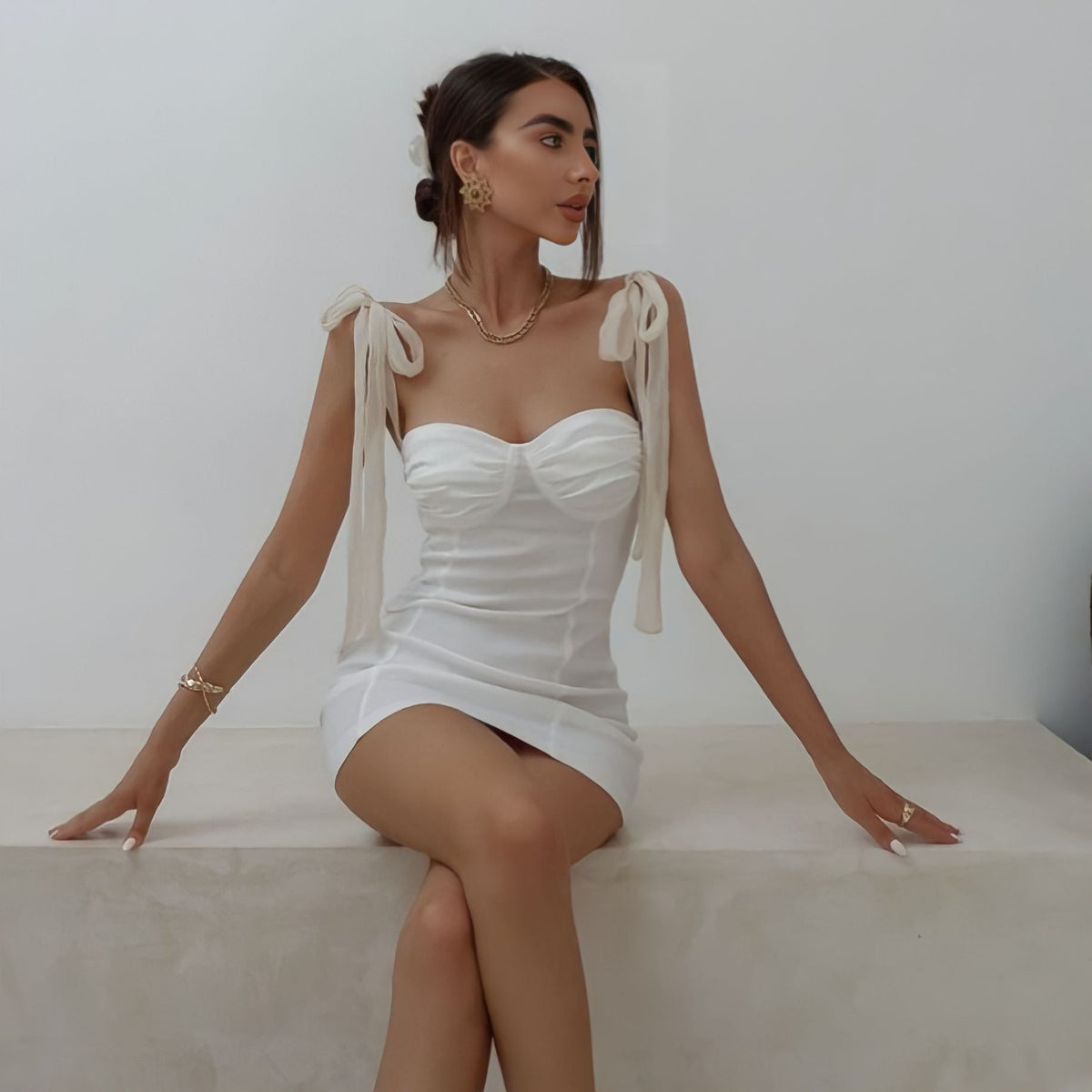 Ruched Sweetheart Tie Shoulder Bustier Corset Dress - View 2