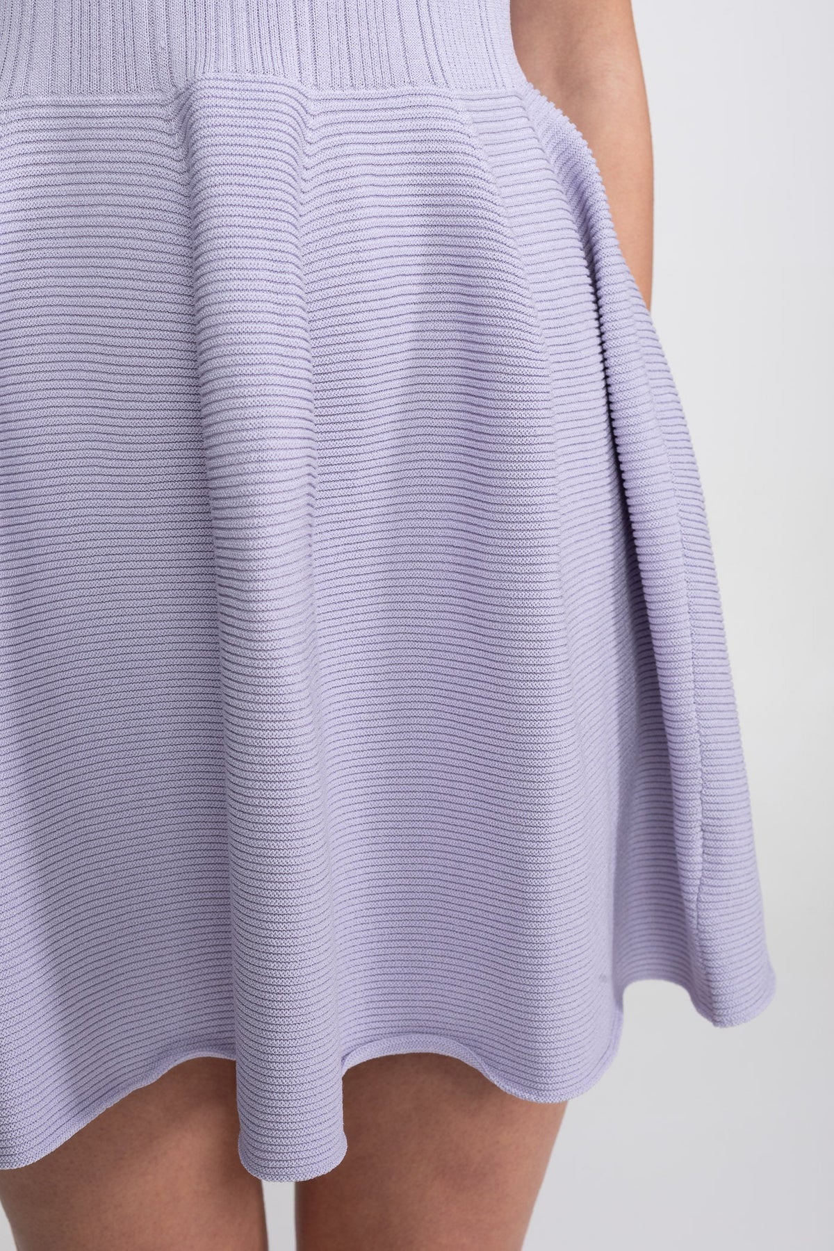 Ribbed Knit Mini Dress With Open Polo Collar And Jewel Buttons - Lilac - View 7