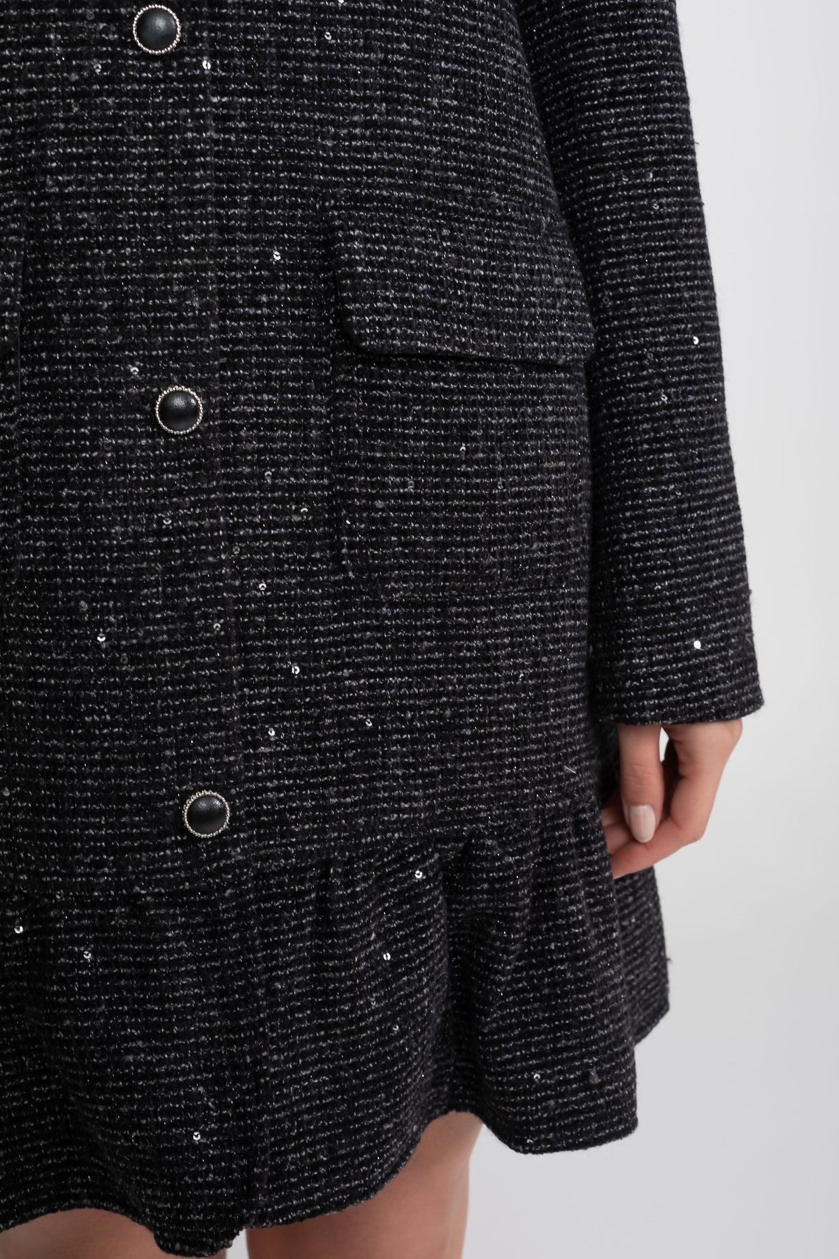Bouclé Tweed Mini Dress - Charcoal - View 3