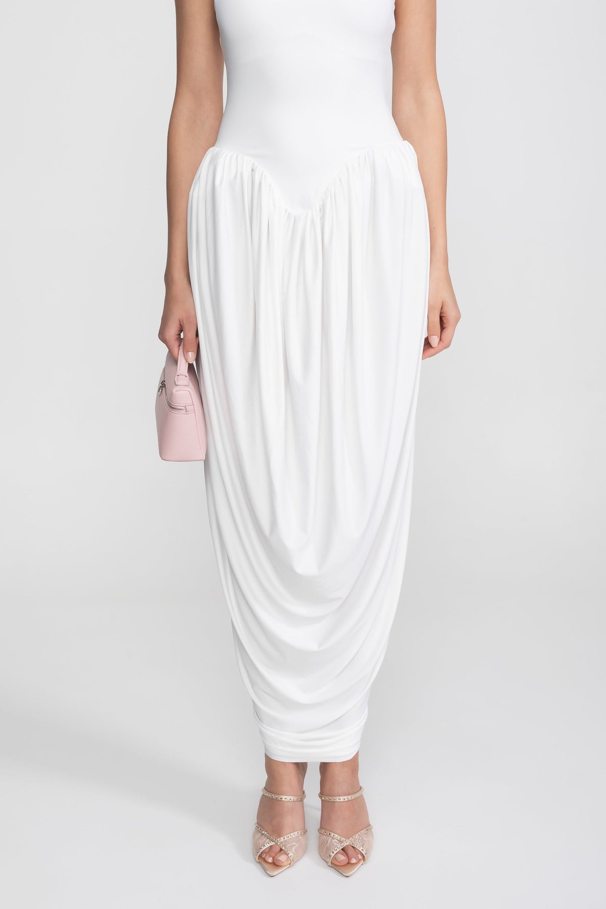 Halter-Neck Maxi Dress With Gathered Balloon Skirt - White - View 8