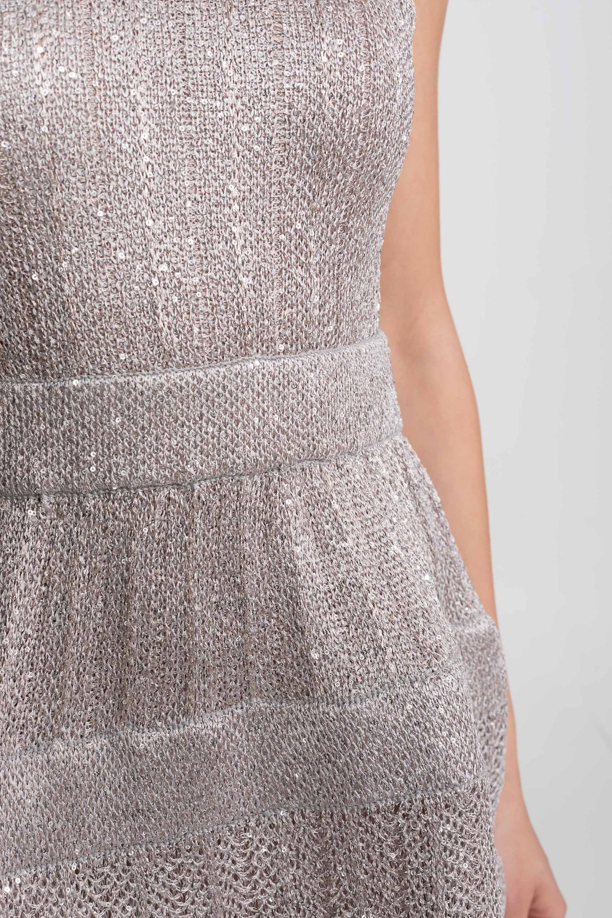 Sequin Cap Sleeve Mini Dress With Tiered Ruffle Skirt - Silver - View 7