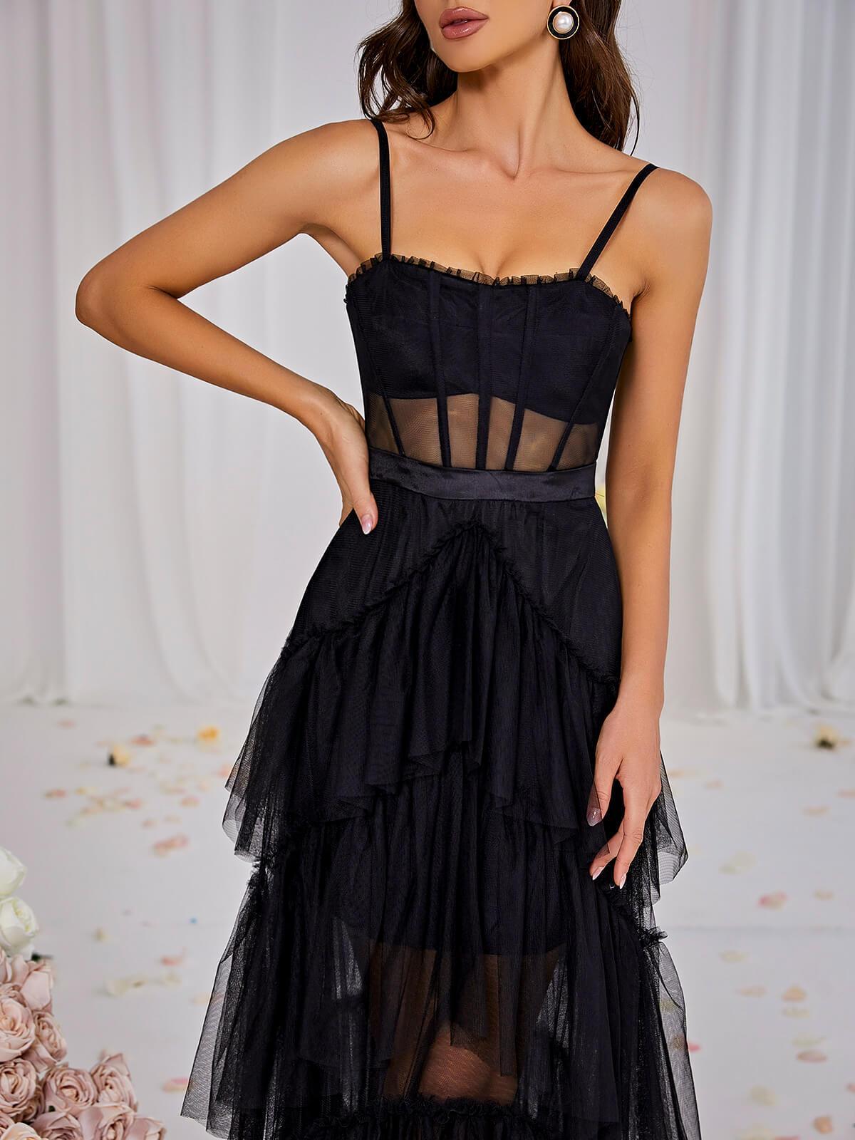 Mesh Maxi Dress In Black - View 6