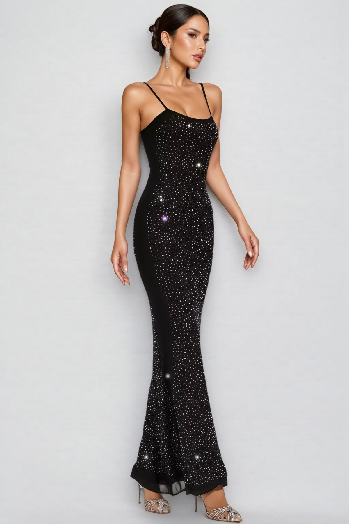 Russell Black Embellished Mesh Maxi Dress - View 4