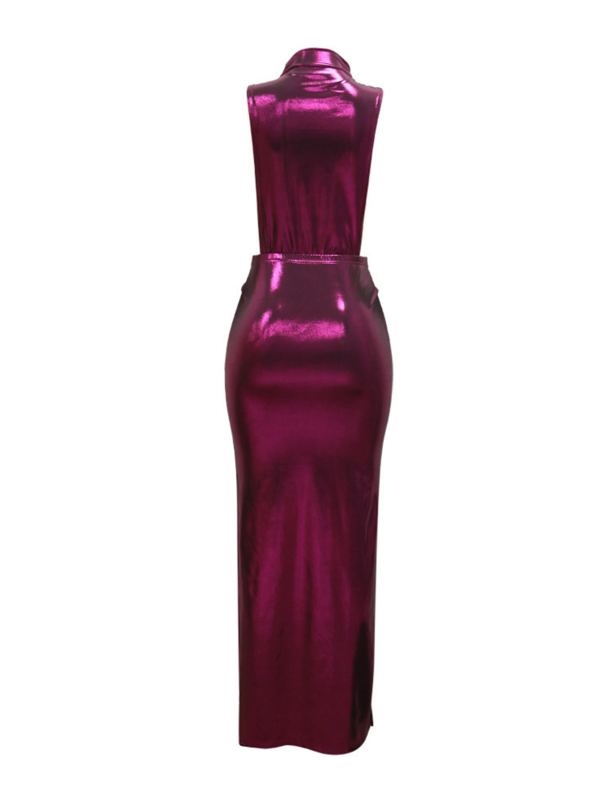 Metallic Side Cut Out Draped Mock Neck Sleeveless Maxi Gown - View 8