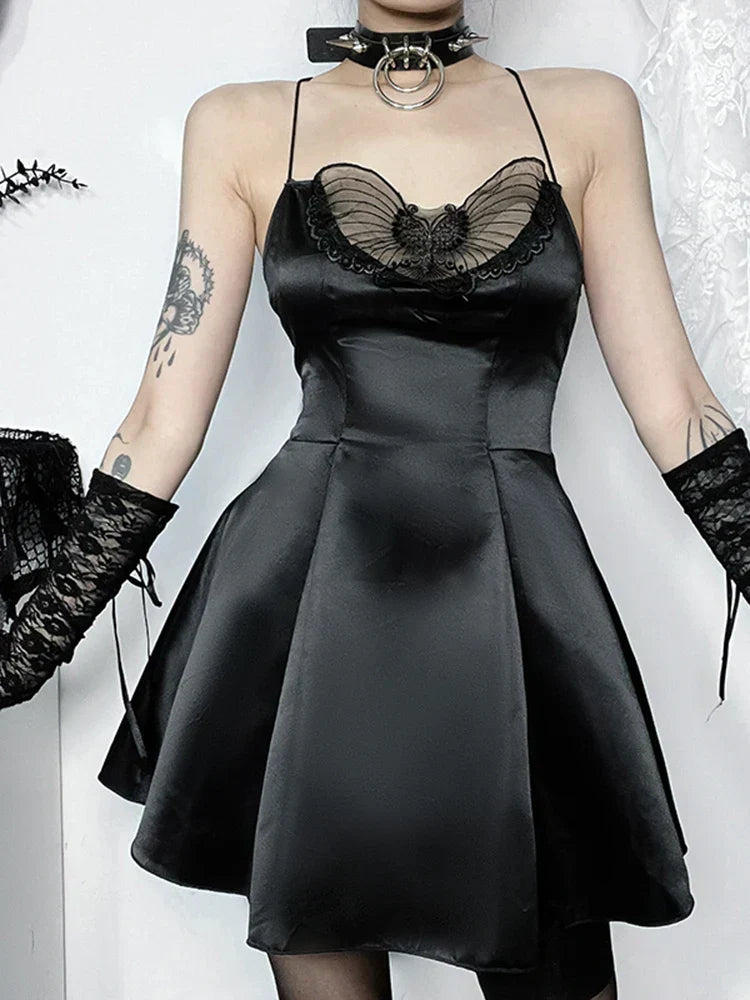 Satin Sweetheart Butterfly Applique Fit and Flare Mini Dress - View 6