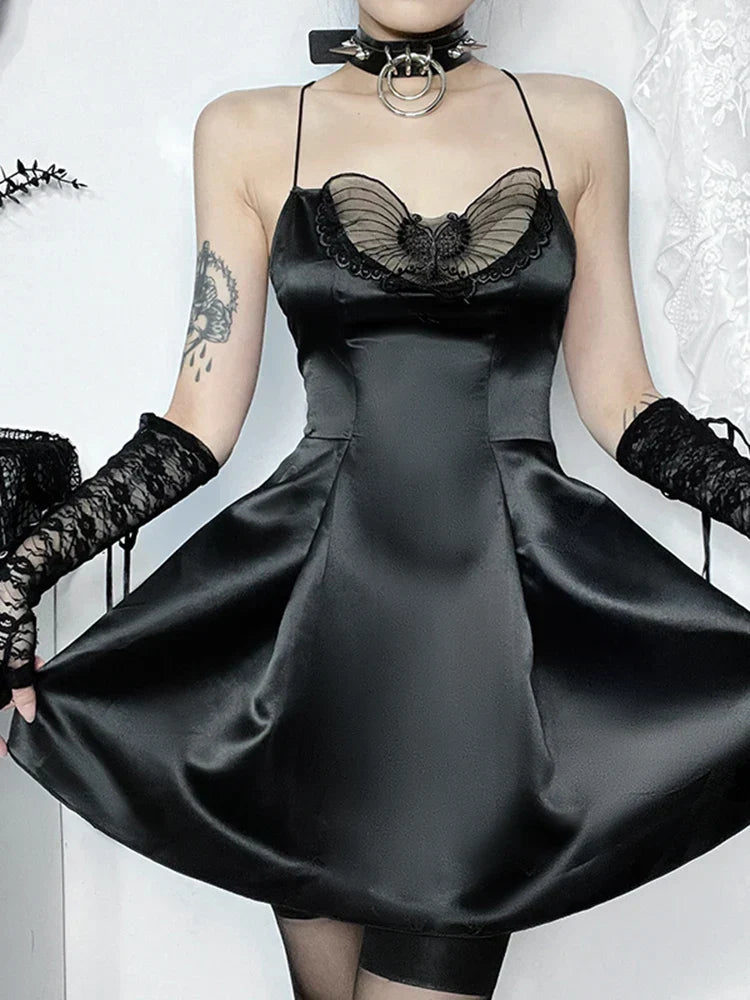 Satin Sweetheart Butterfly Applique Fit and Flare Mini Dress - View 3