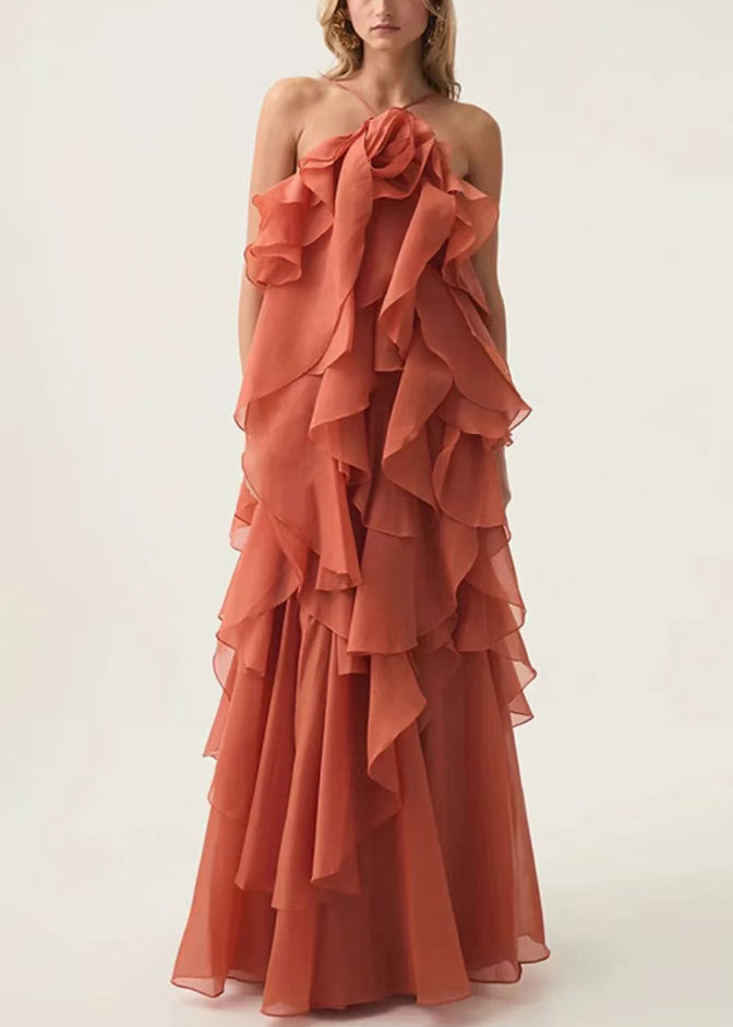 Italian Blue Backless Solid Chiffon Spaghetti Strap Dress Sleeveless - View 2
