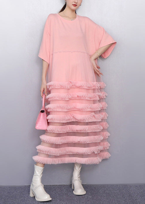 Italian Pink Layered Ruffled Patchwork Tulle Cake Dress Summer
