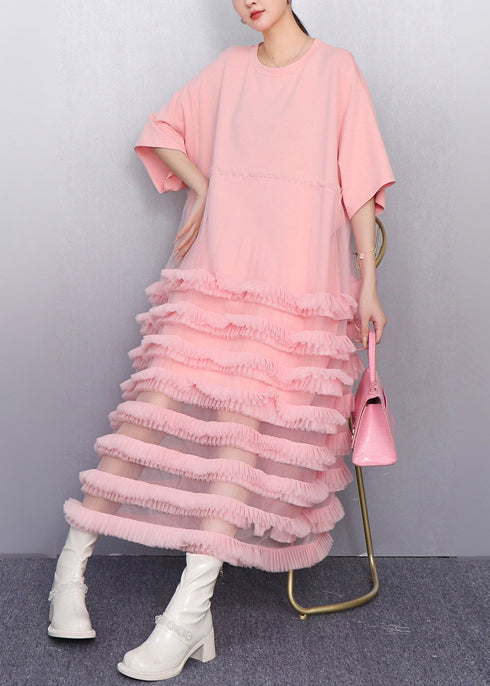 Italian Pink Layered Ruffled Patchwork Tulle Cake Dress Summer - View 2