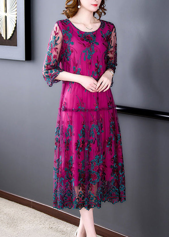 Italian Rose Embroideried Ruffled Patchwork Tulle Dress Half Sleeve - View 3