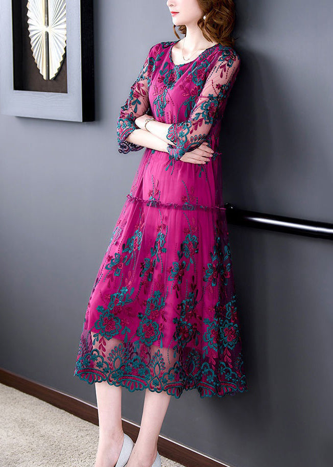 Italian Rose Embroideried Ruffled Patchwork Tulle Dress Half Sleeve - View 4