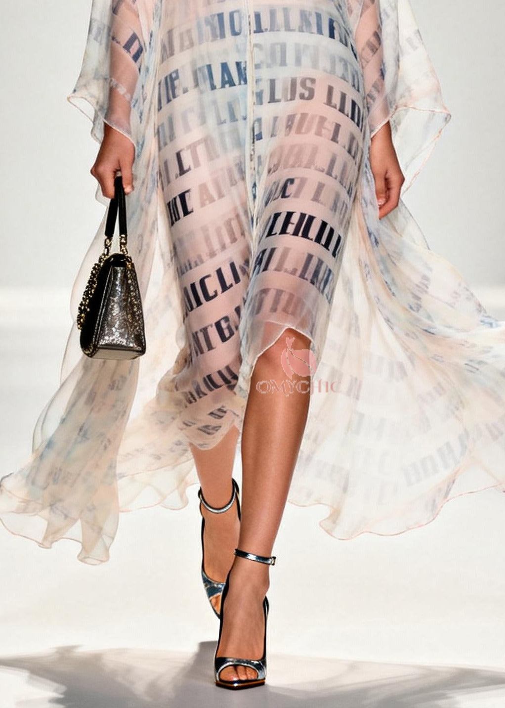 Chiffon Deep V-Neck Letter Print Sheer Kaftan Maxi Gown - View 4