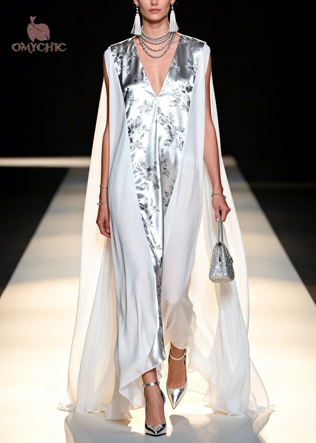 Italian White Oversized Patchwork Chiffon Maxi Dresses Sleeveless