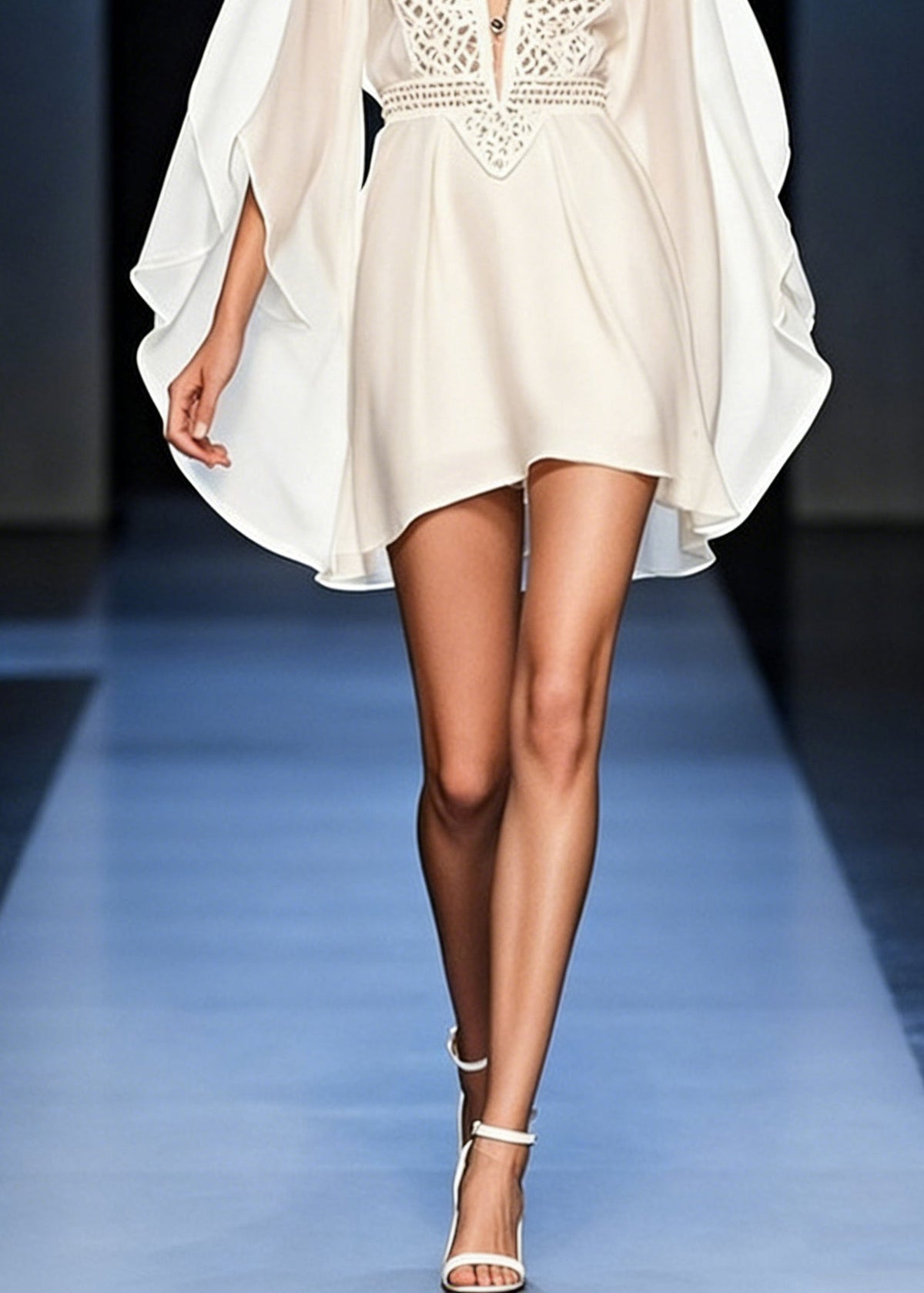 Deep V-Neck Chiffon Lace Cut Out Batwing Sleeve Mini Dress - View 5