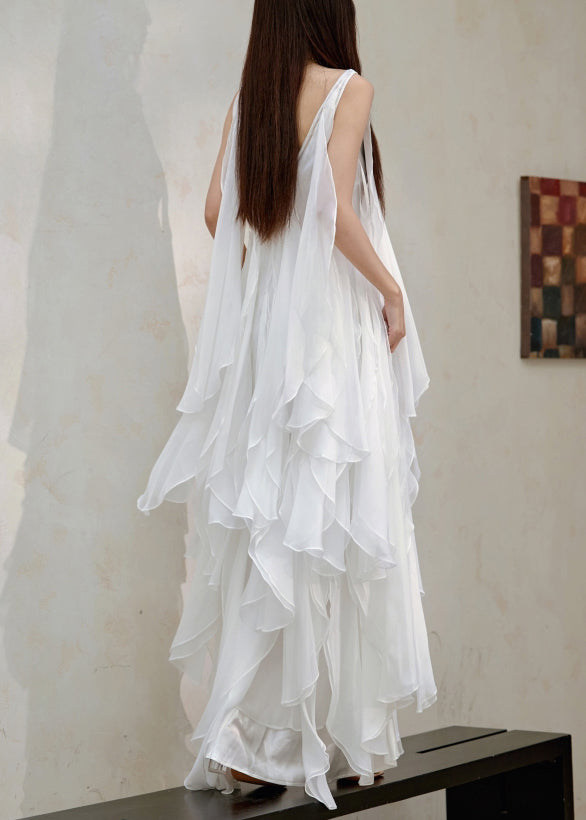 Chiffon Sleeveless V-Neck Tiered Cascading Handkerchief Maxi Gown - View 5