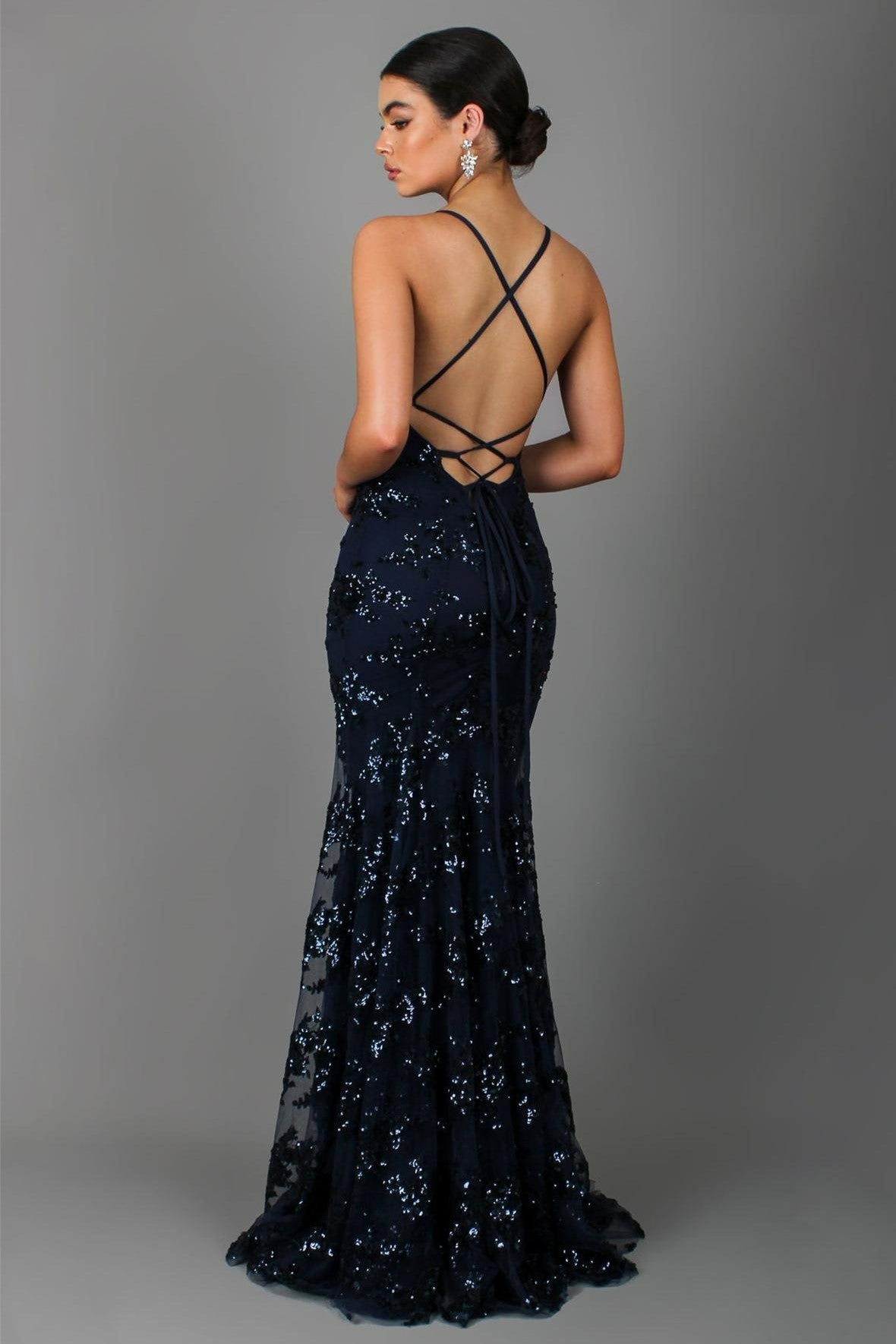 Sequin V Neck Backless Maxi Dress - View 2