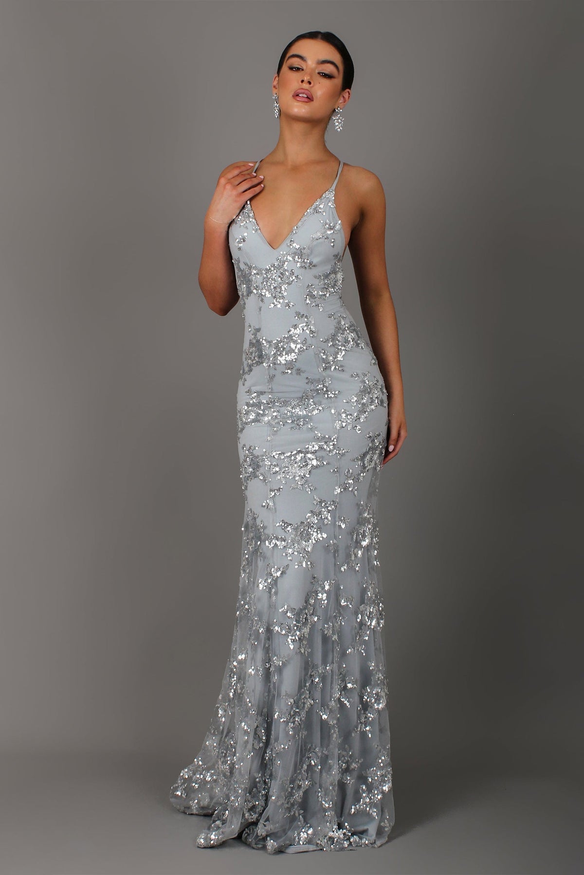Sequin V Neck Backless Maxi Dress - View 3