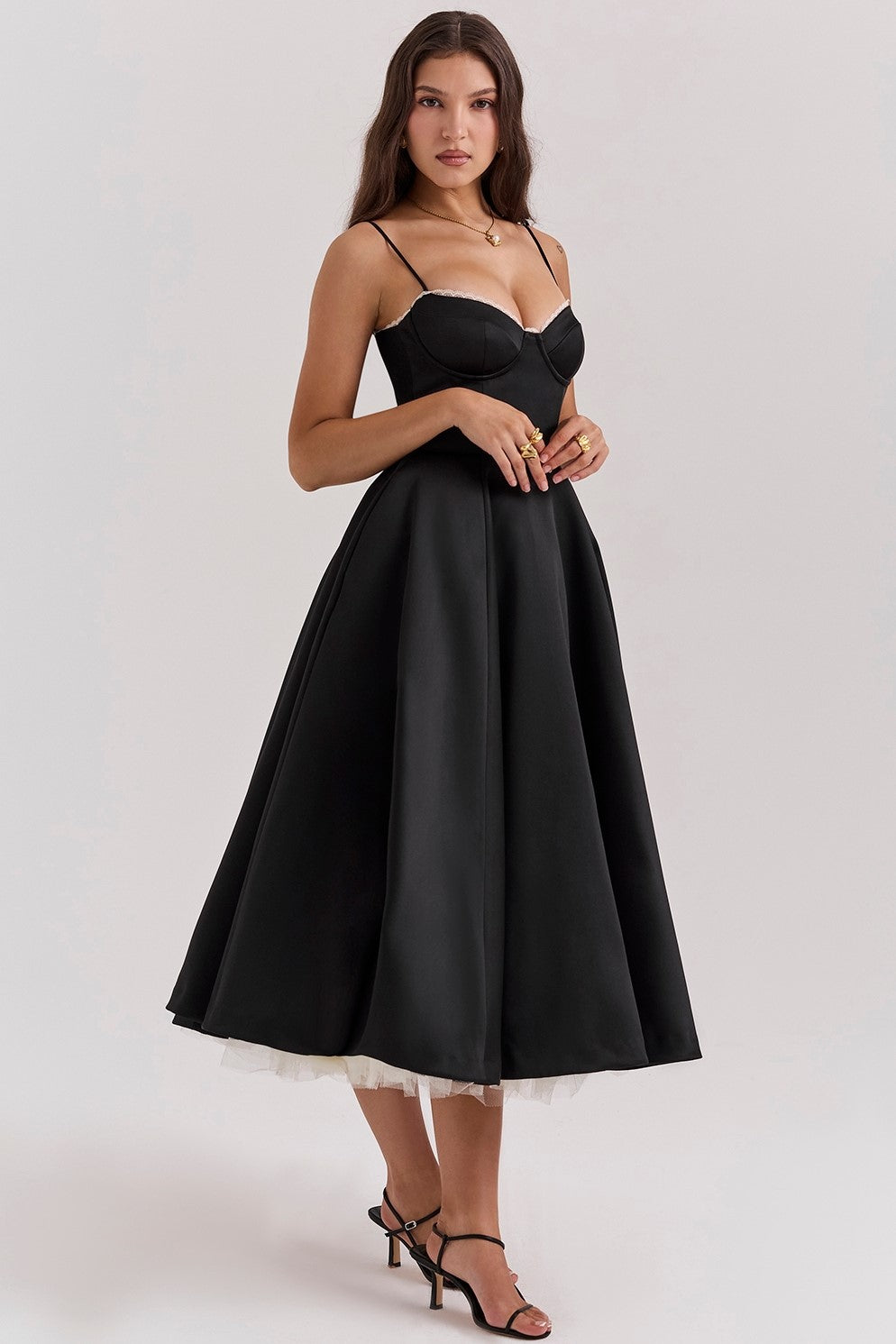 Lace Mesh Sweetheart Neck Midi Dress in black - View 4