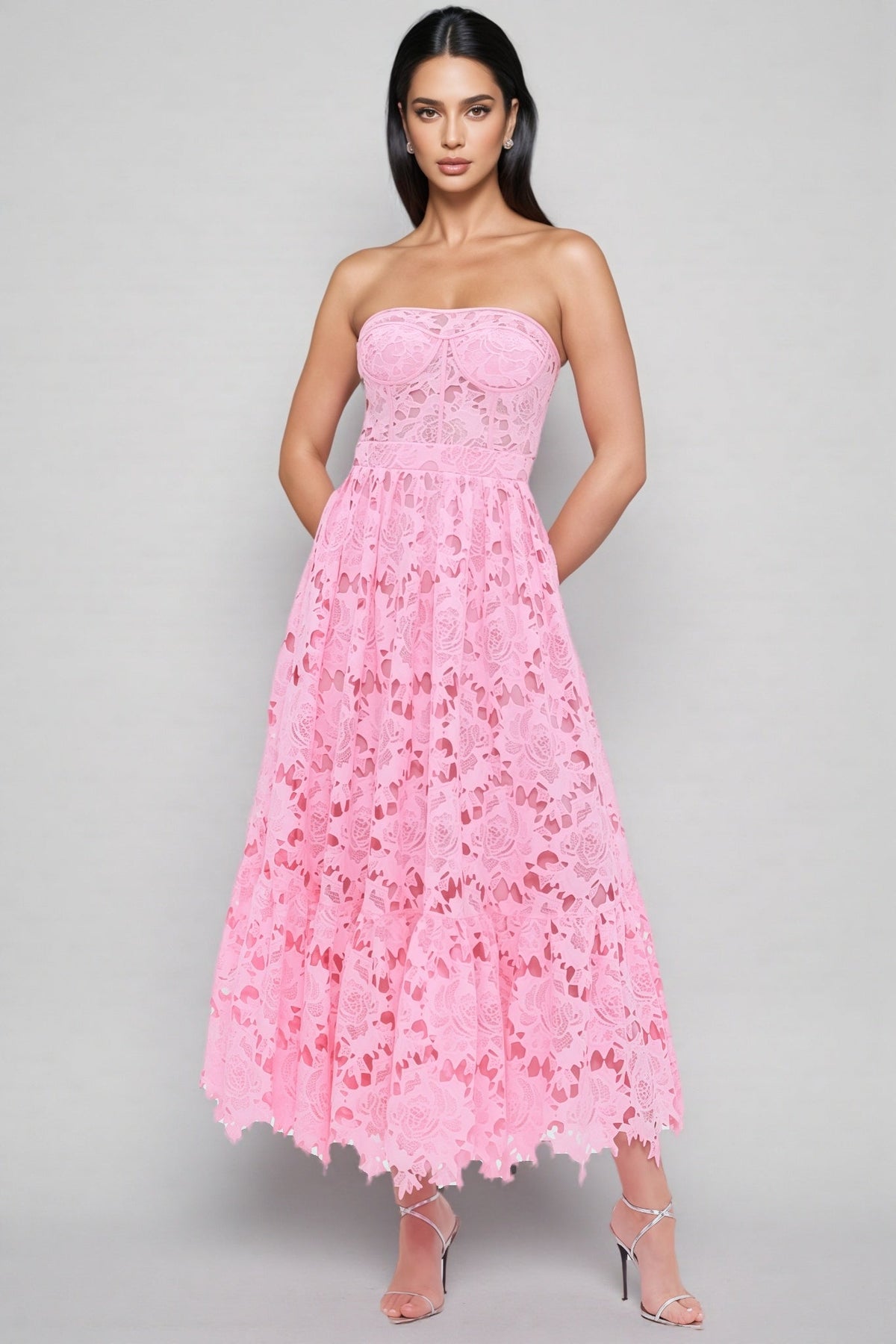 Darcy Solid Lace Sleeveless Midi Dress