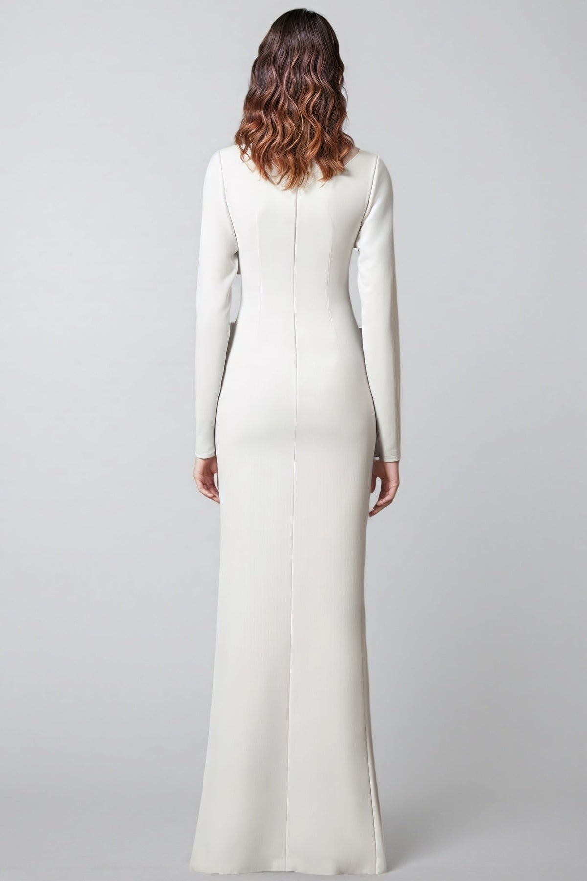 Crystal Collar Long Sleeve Cut Out High Split Maxi Gown - View 3