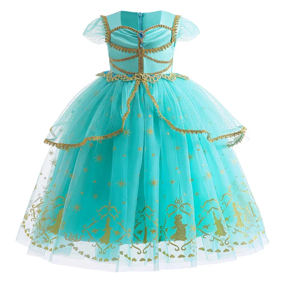 Glitter Star Print Tulle Puff Sleeve Princess Costume Gown 6