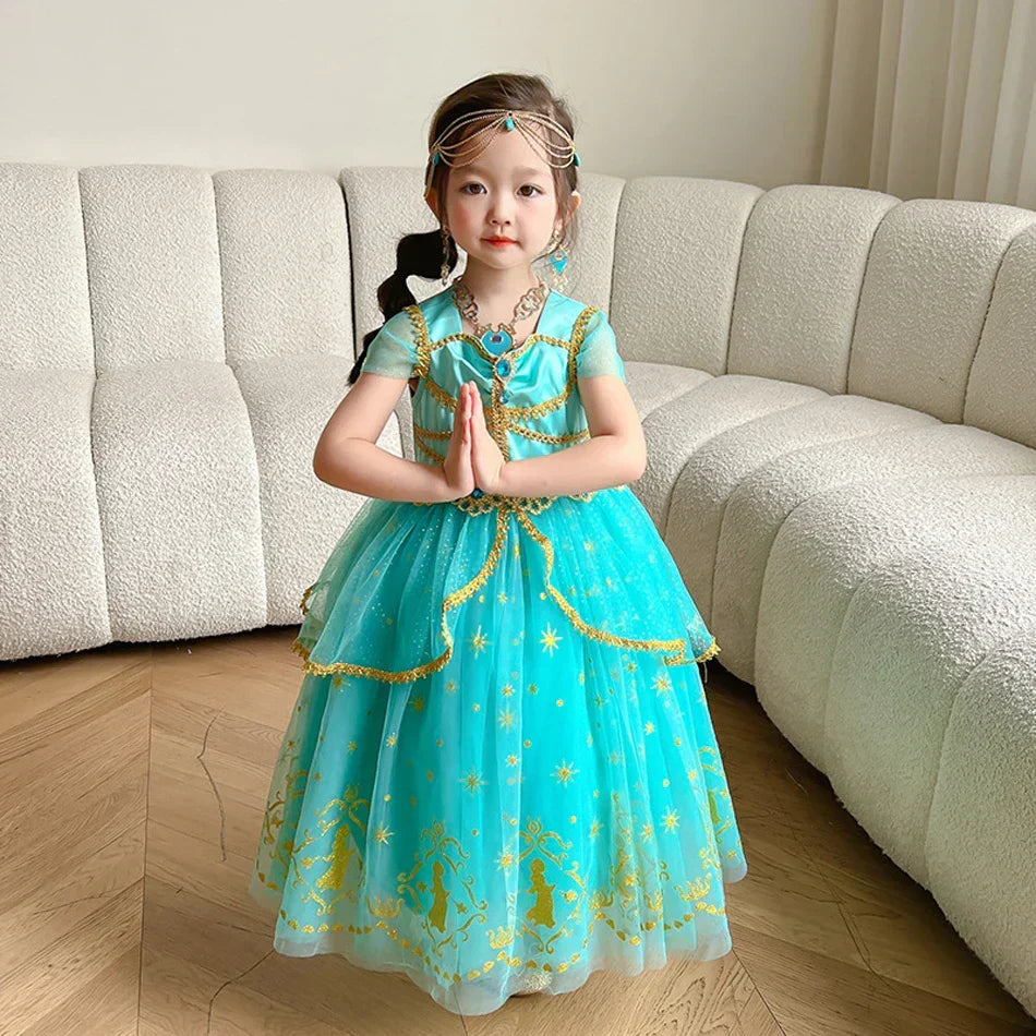 Glitter Star Print Tulle Puff Sleeve Princess Costume Gown 4