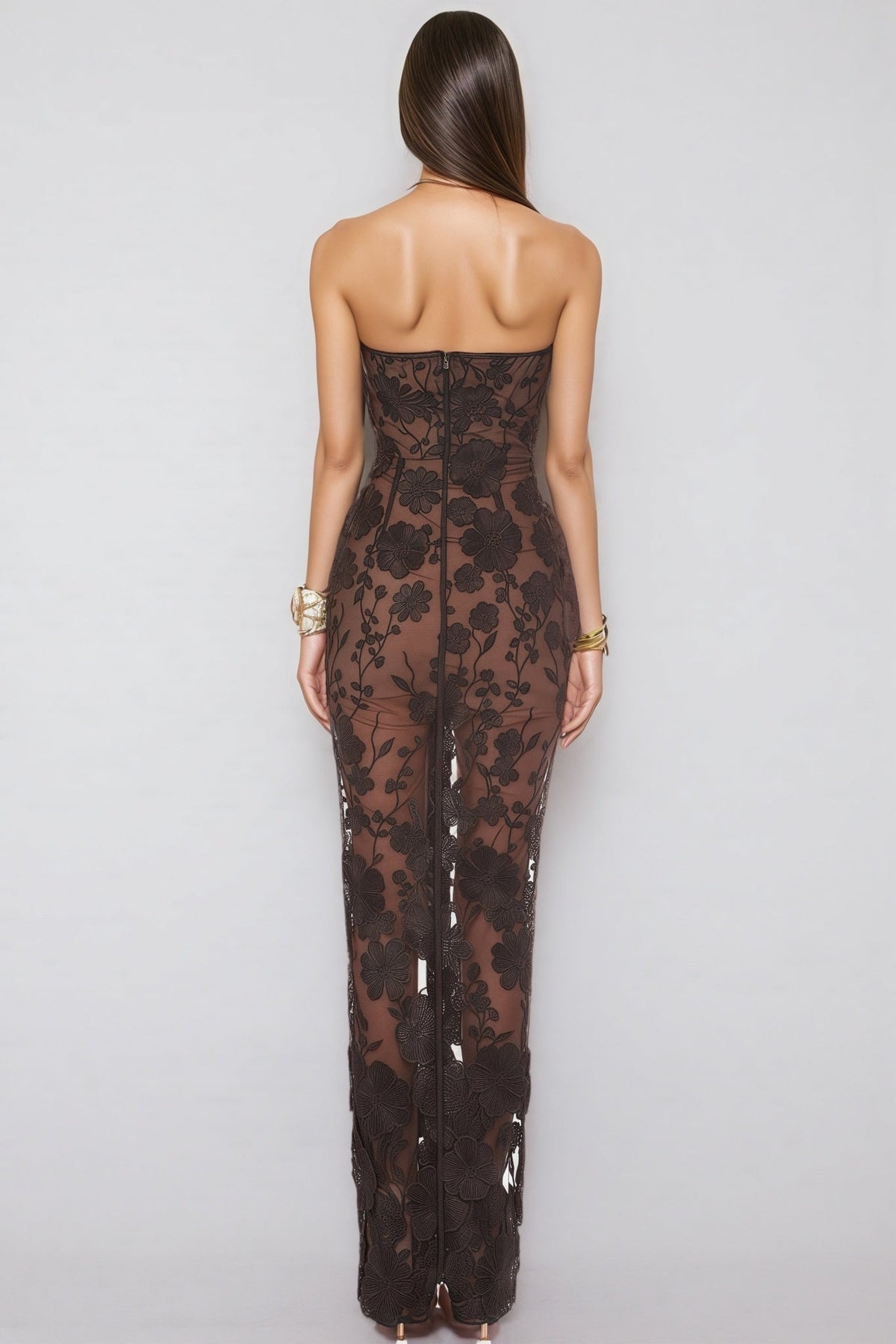 Wyat 3D Mesh Flower Embroidery Maxi Dress - View 3