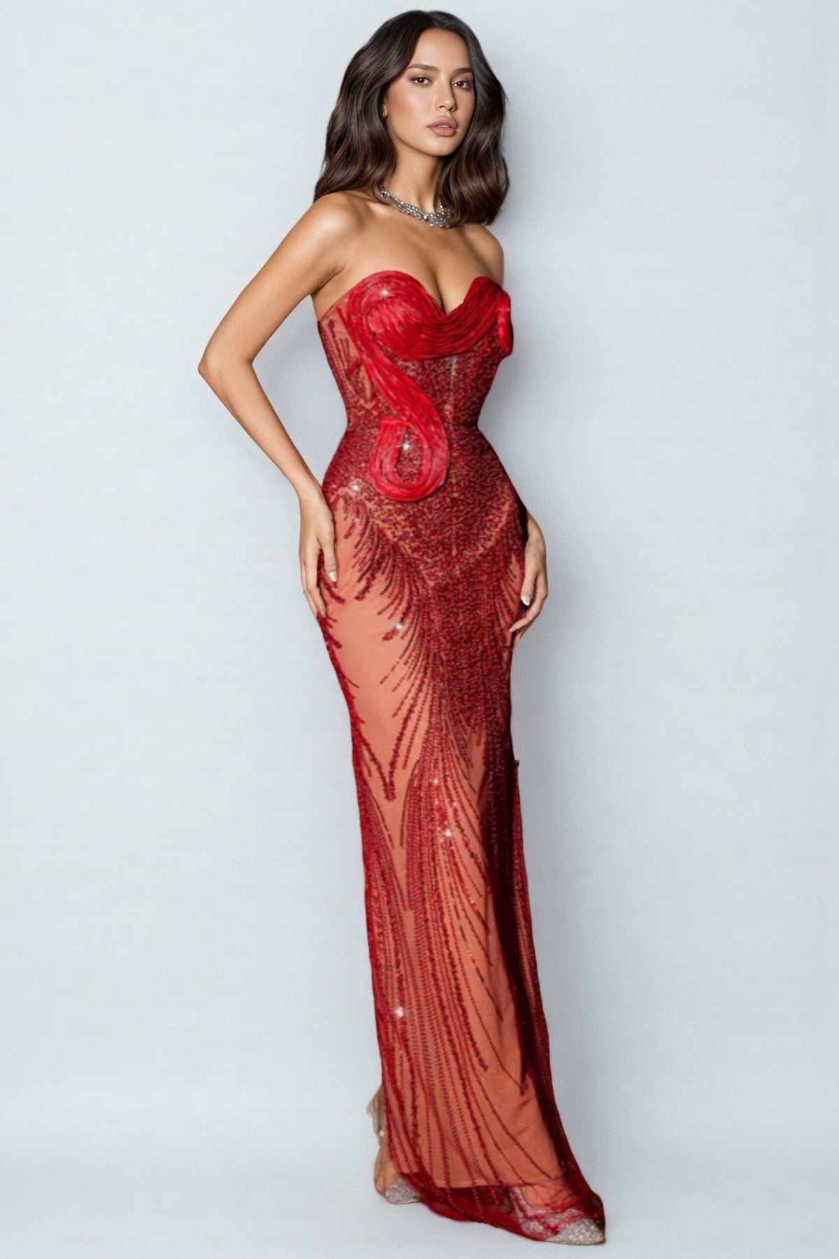 Donoma Strapless Sequin Mesh Maxi Dress - View 3